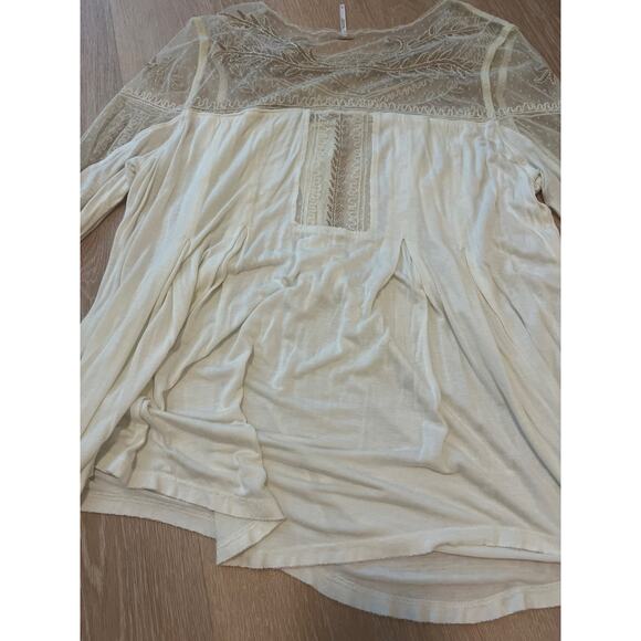 Free People Romantic Jojo Tee Mixed Media Mesh Lace Inset Long Sleeve Top Large - Picture 7 of 8